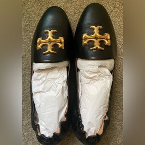Authentic new Tory Burch loafers - black and golden